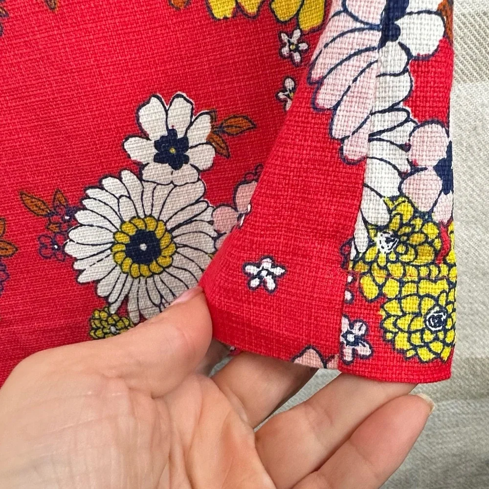 ModCloth Red Floral Sleeveless Shift Dress 100% Cotton Size L Shoulder Buttons